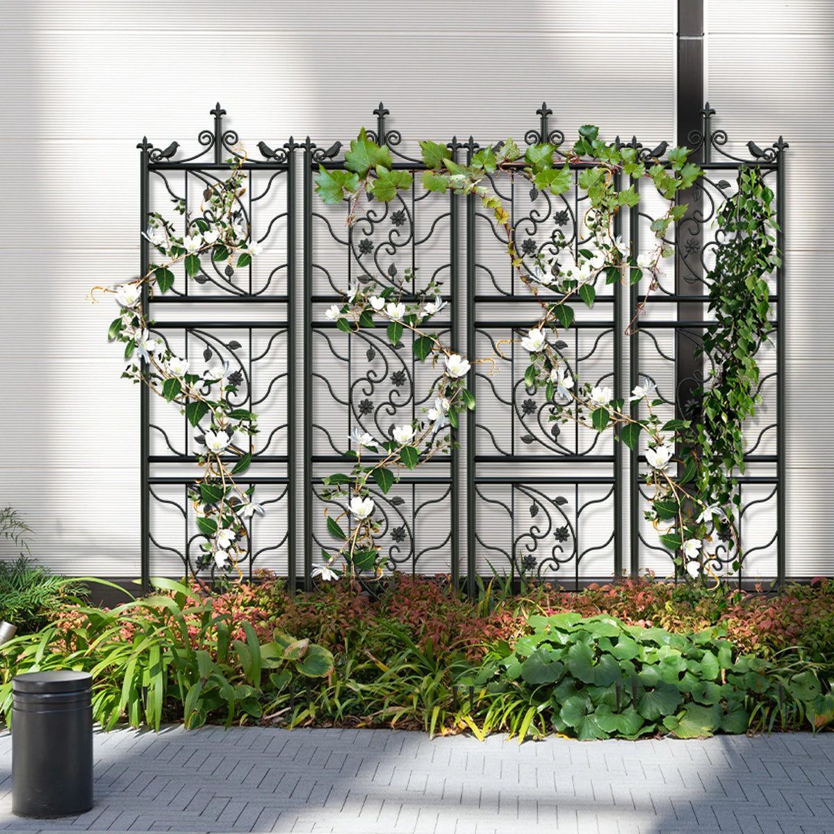 Tall Thick Metal Garden Trellis Bird Leaf Grid Climbing Support