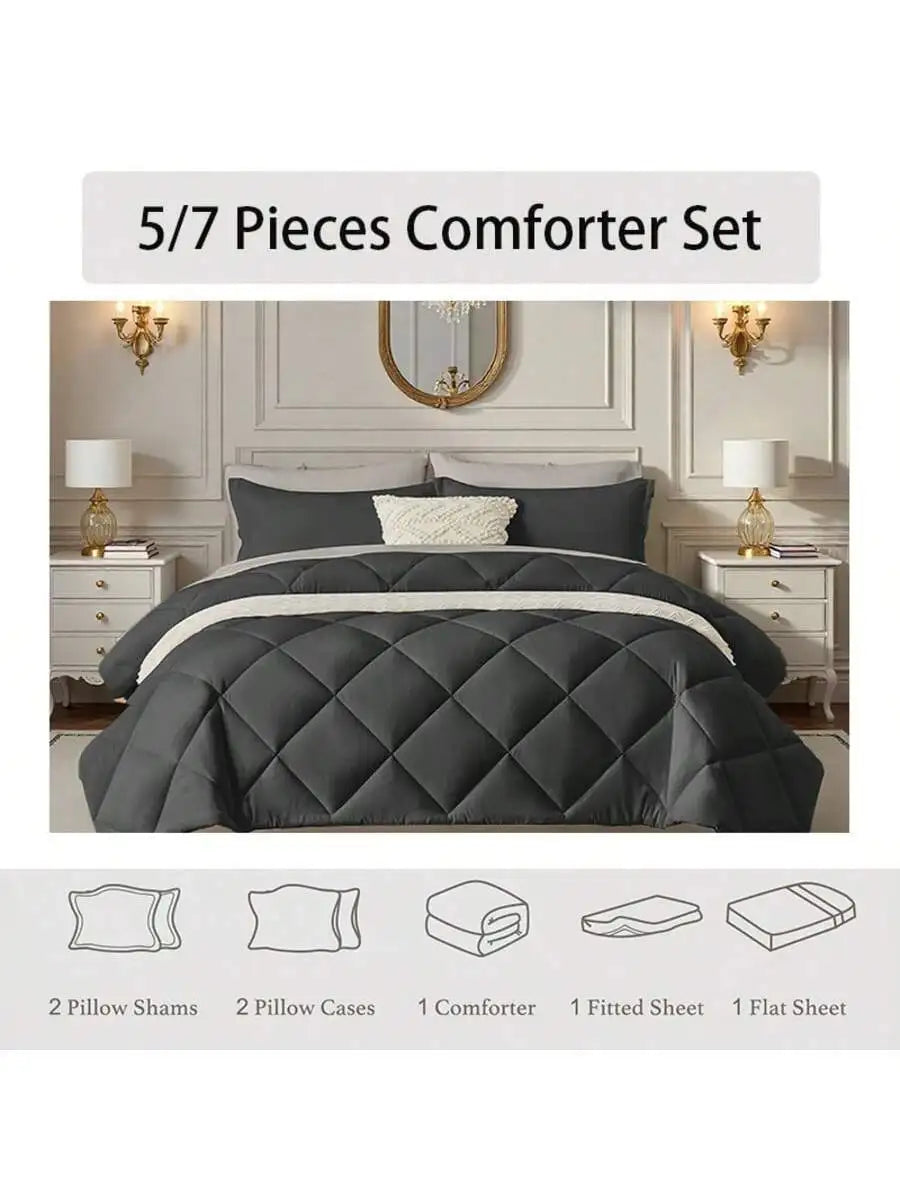 Solid Quilted Comforter Set All Seasons Lightweight Bedding