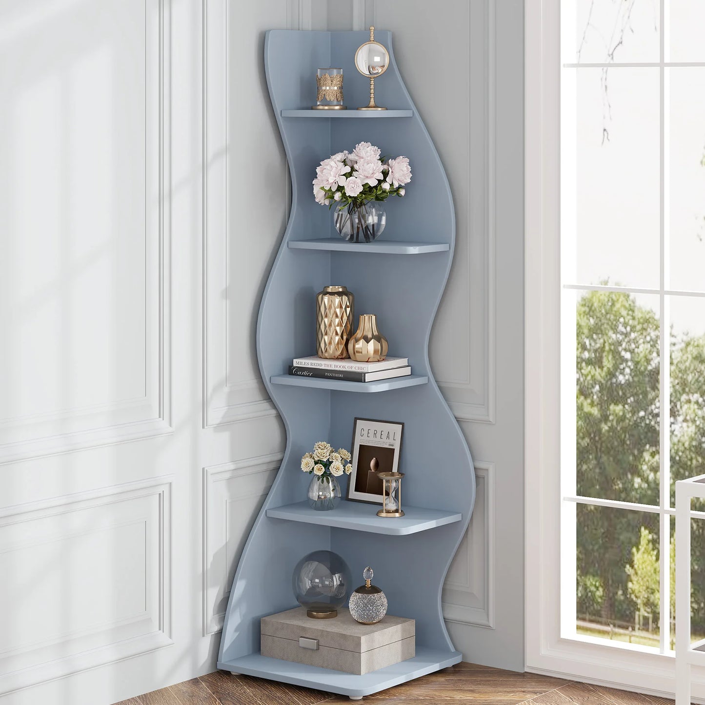 Tribesigns 5 Tier Corner Shelf Modern Wall Bookcase Storage Rack