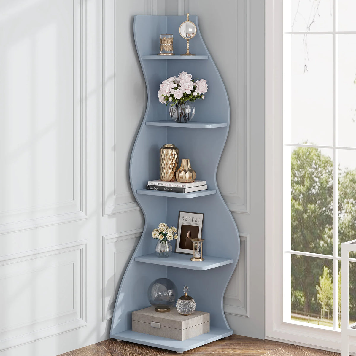 Tribesigns Modern 5 Tier Wall Corner Wooden Bookshelf