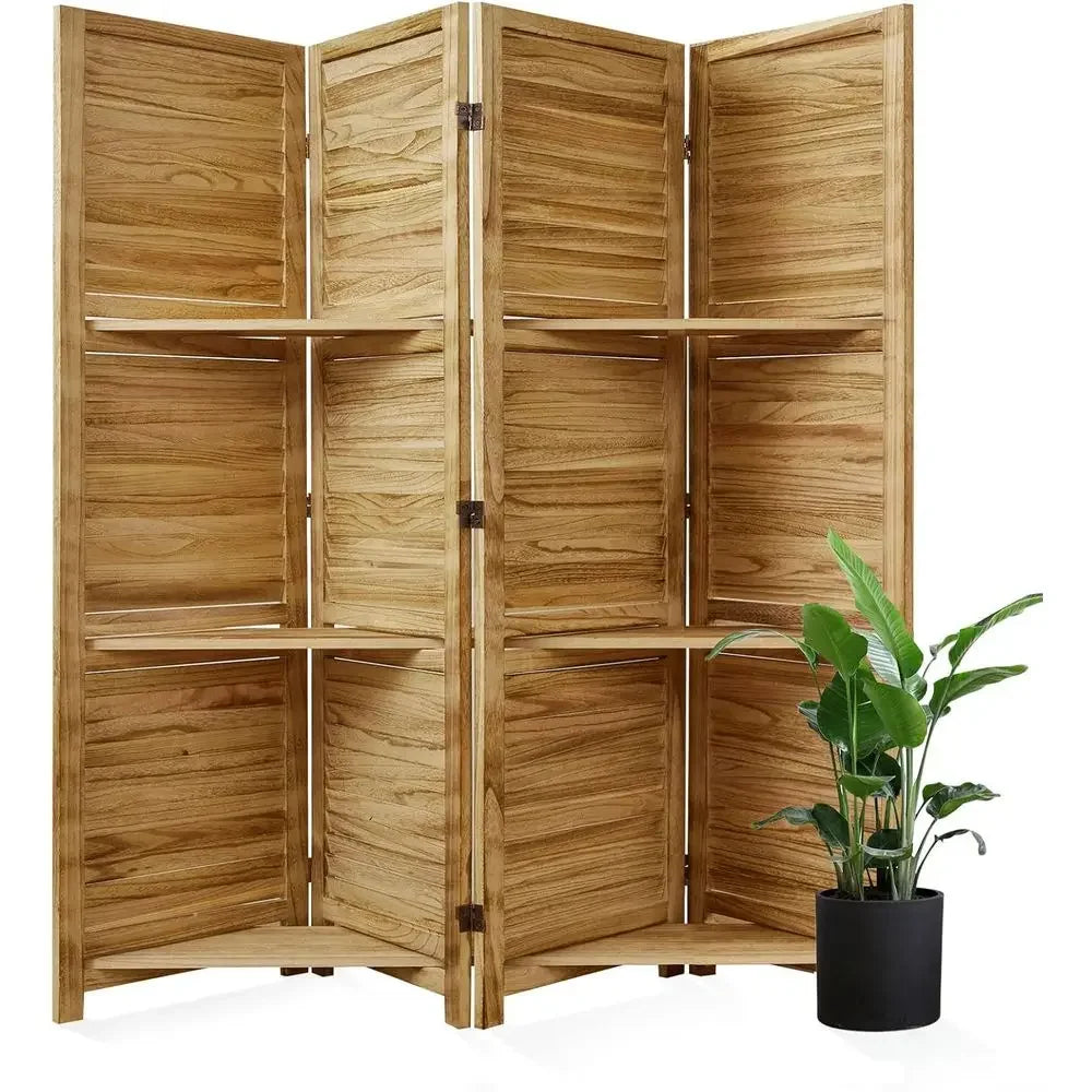 Wood Room Divider With Shelves Freestanding Privacy Screen Home Office