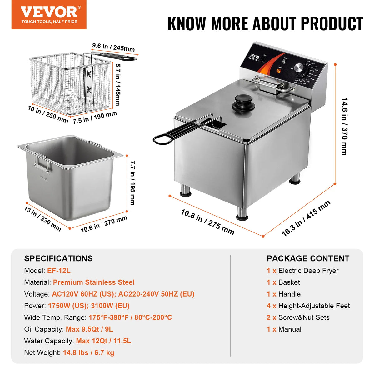 SucceBuy Commercial Electric Deep Fryer With Stainless Steel Basket
