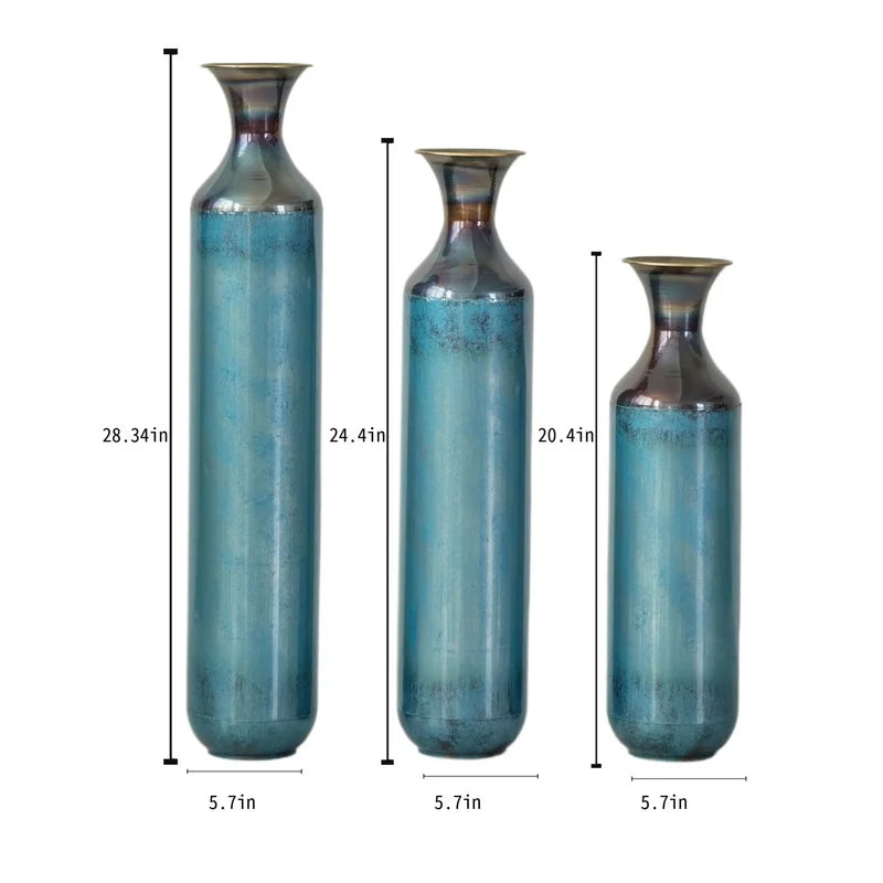 Torch-Fired Metal Floor Vases Set Rustic Home Decor