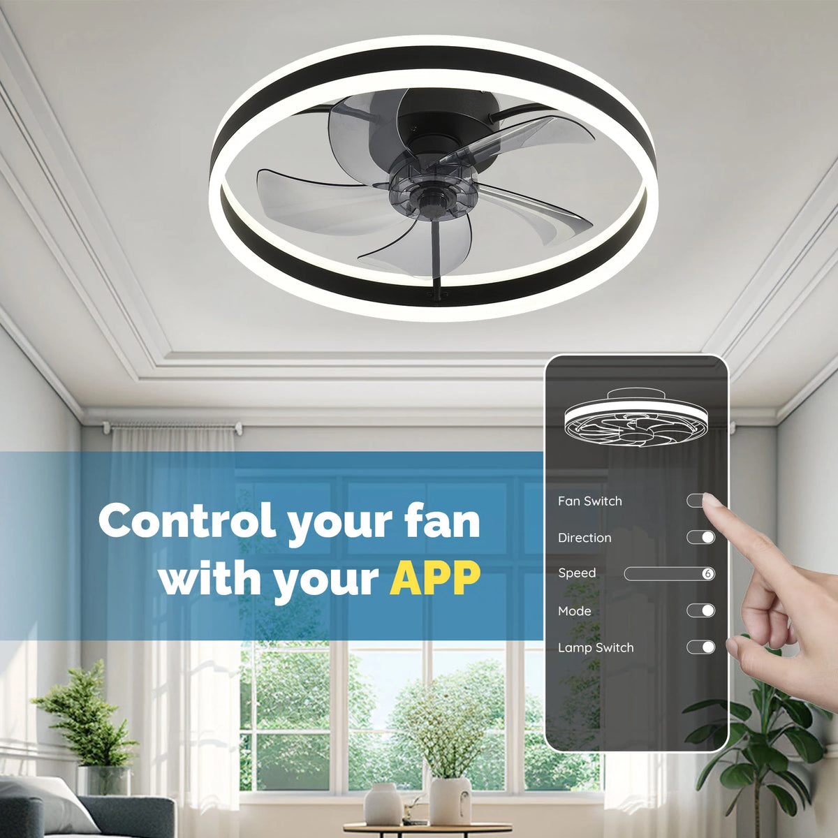 Orison Modern Low Profile Ceiling Fan With Remote Control