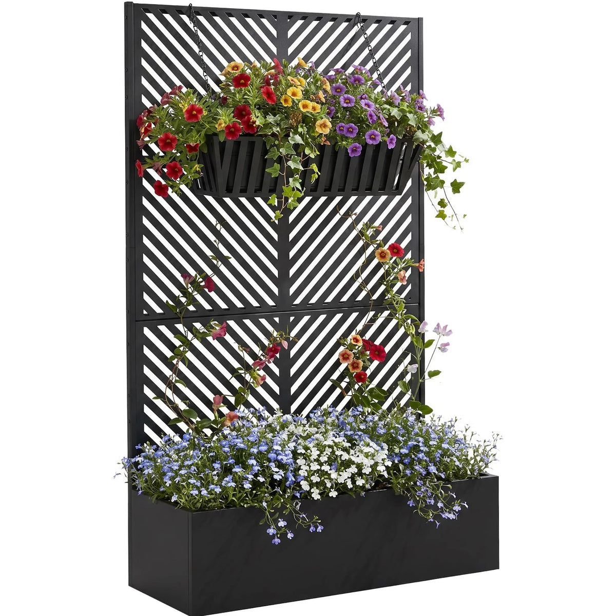 HiMISS Metal Raised Planter Box With Trellis And Privacy Screen