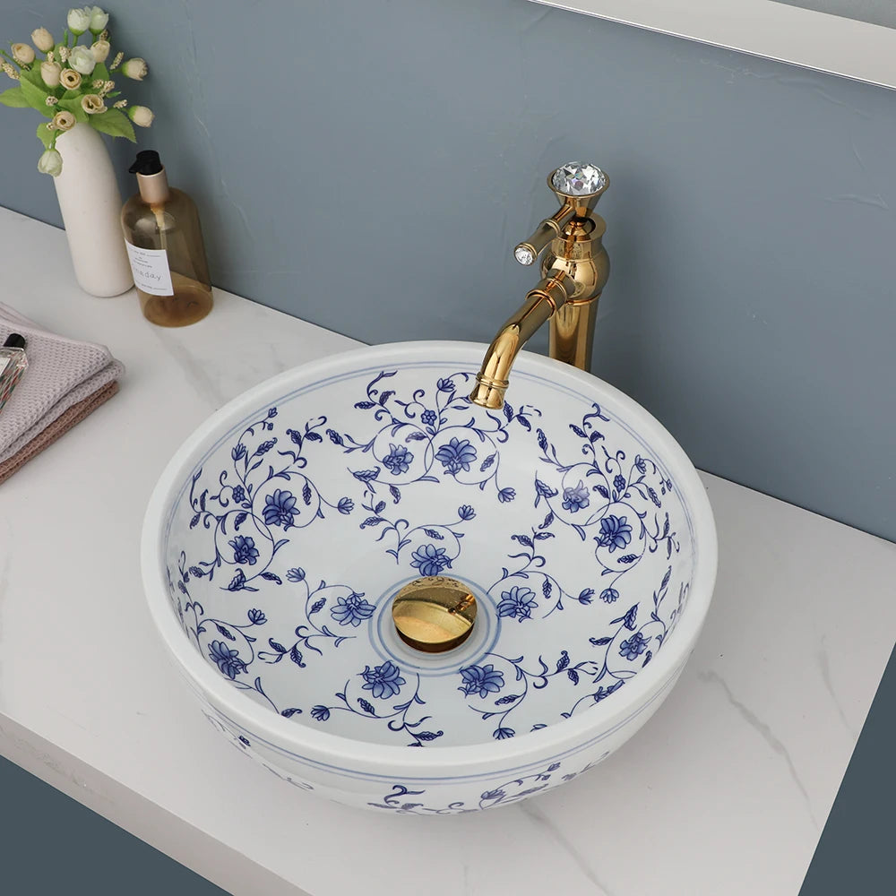 Mekkhala Ceramic Round Vessel Wash Basin With Faucet Combo
