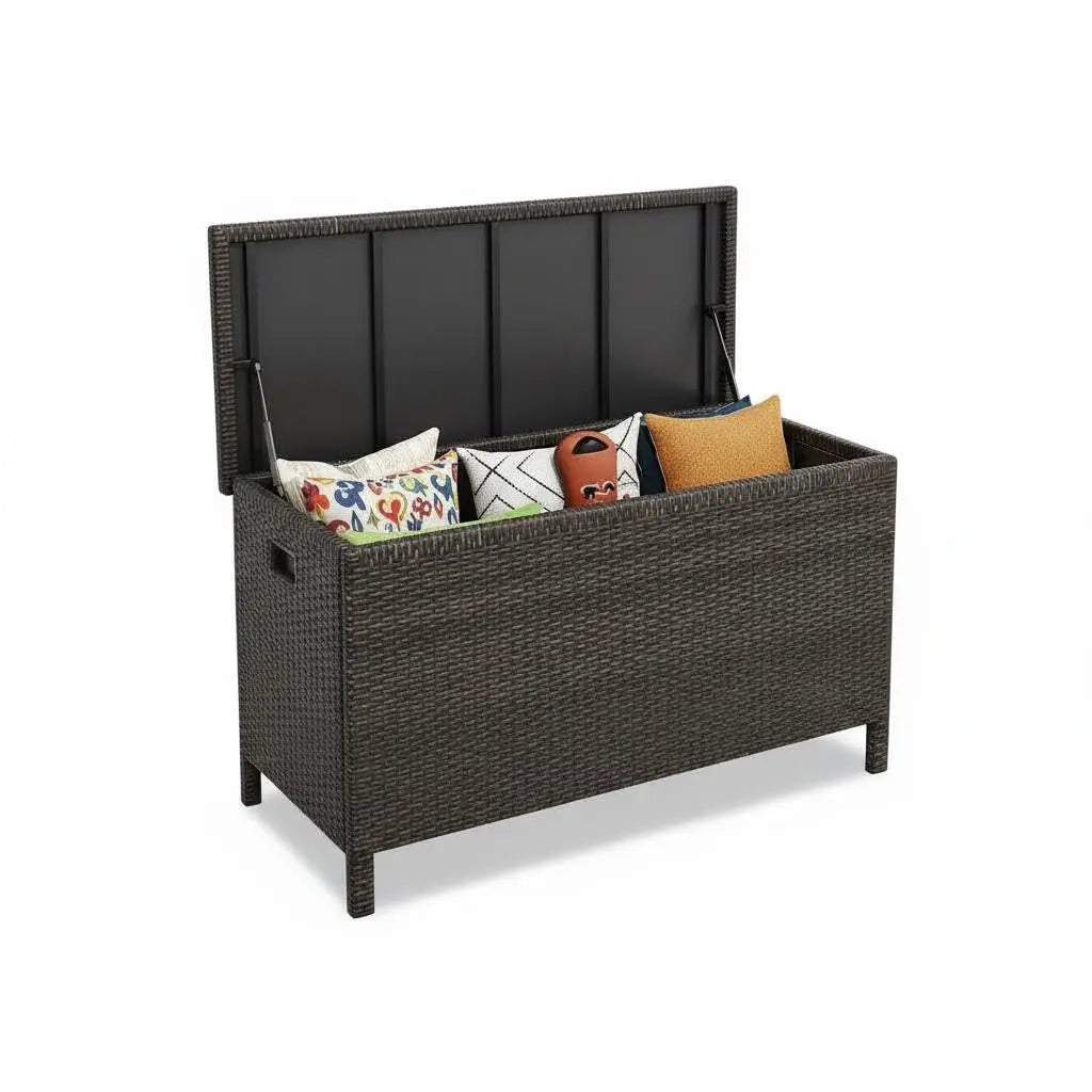 HiMISS Outdoor Deck Box Waterproof Wicker Storage Chest With Wheels