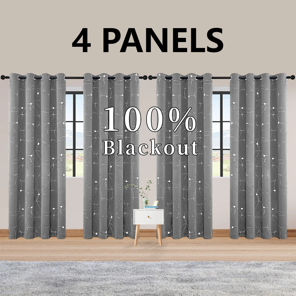 4-Pack Blackout Curtain Panels With Foil Circle Dot Print