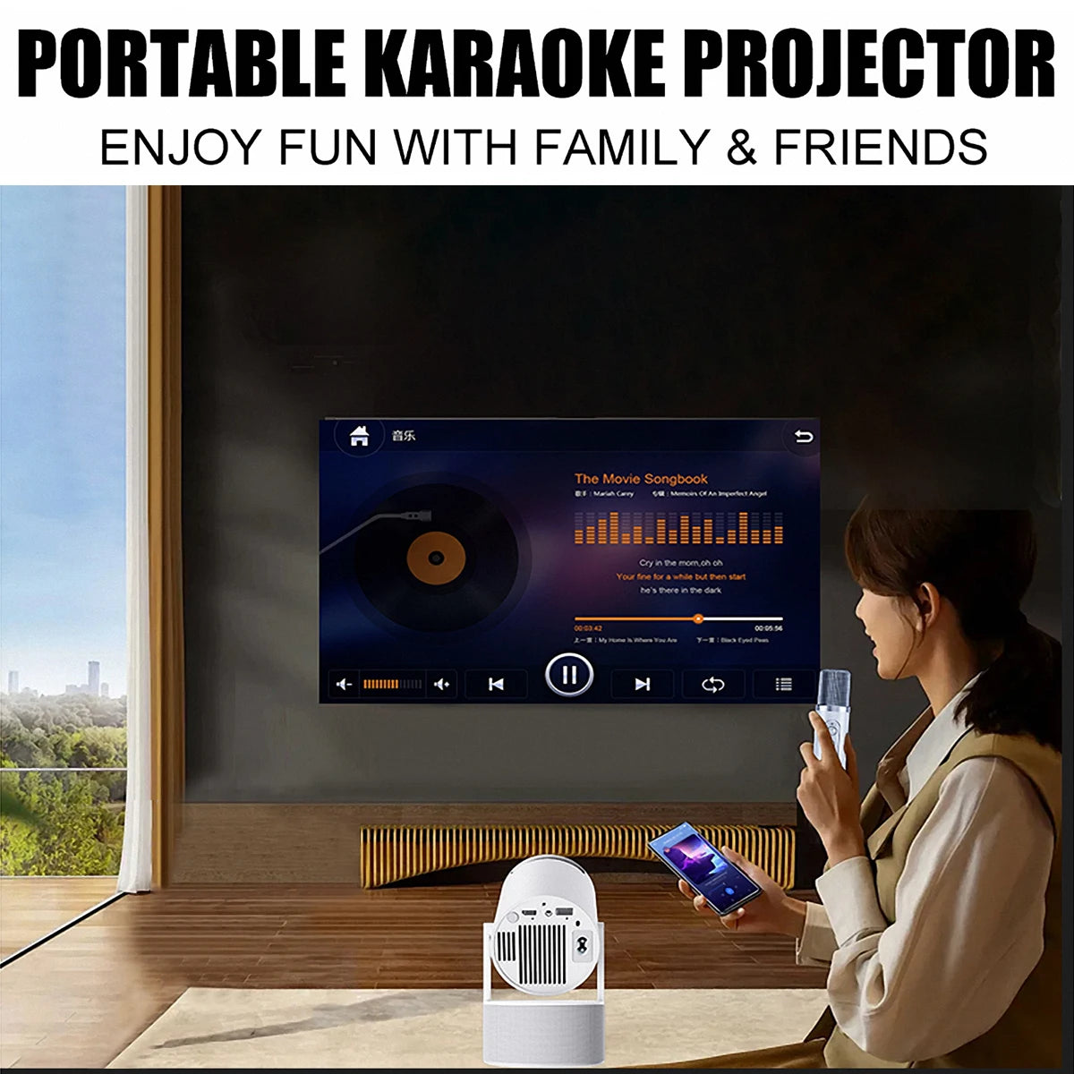ENUOSUMA Portable Karaoke Projector With Dual Wireless Microphones