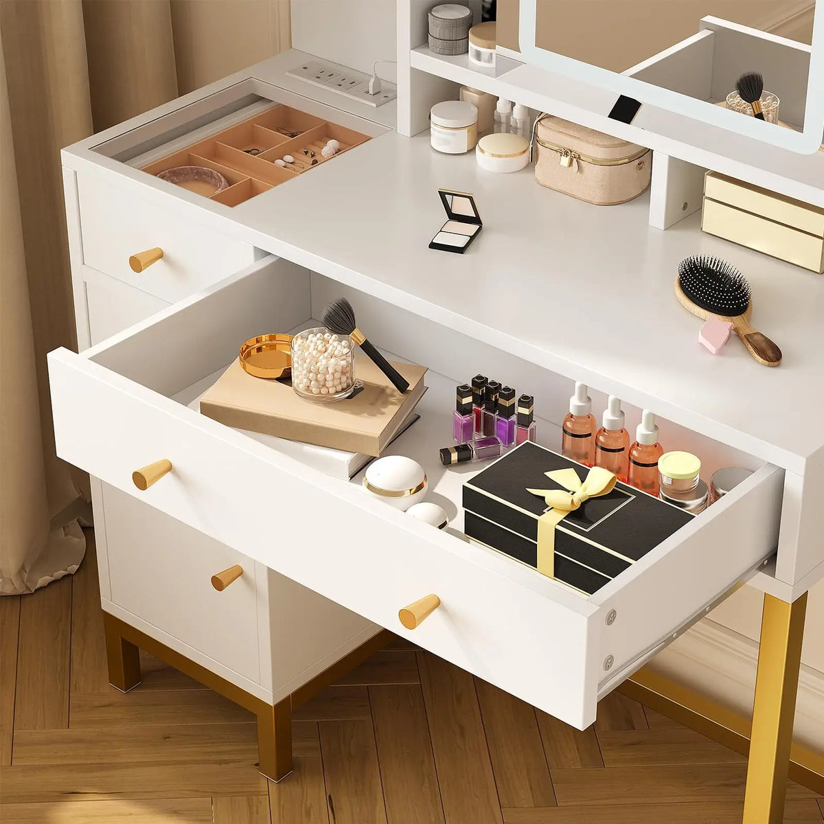 HobbyLane LED Makeup Vanity With Mirror And Storage Cabinet