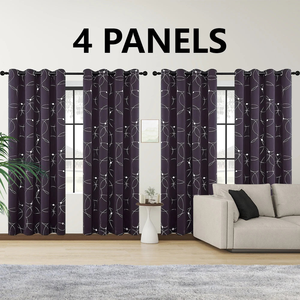 4-Pack Blackout Curtain Panels With Foil Circle Dot Print