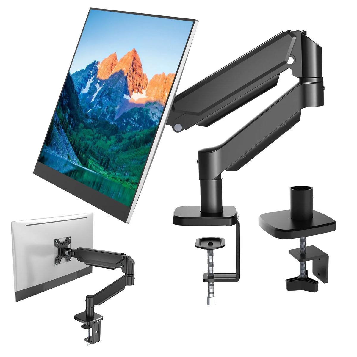 Dual Monitor Gas Spring Desk Mount With Adjustable Aluminum Arms