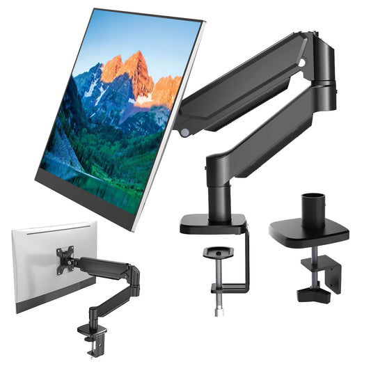 Dual Monitor Gas Spring Desk Mount With Adjustable Aluminum Arms