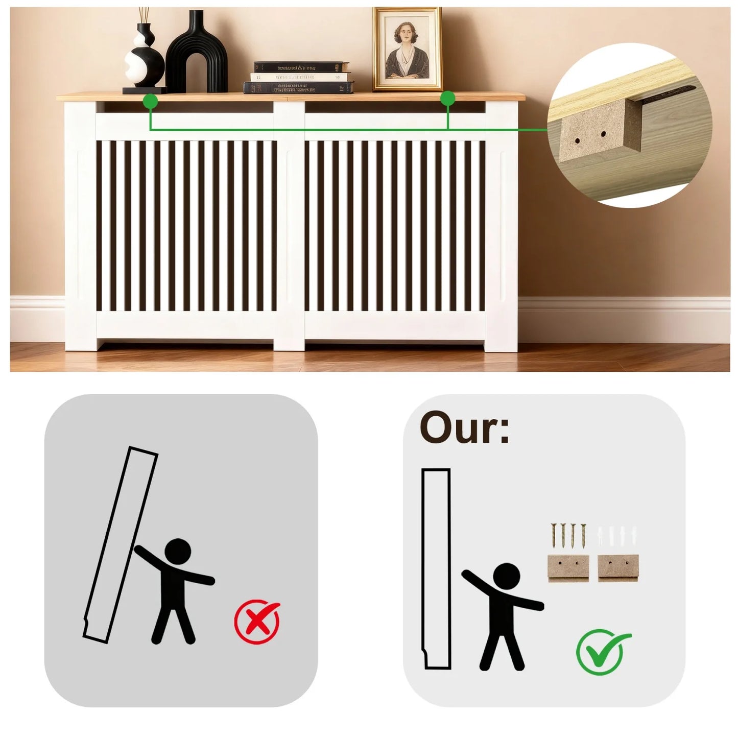 Radiator Cover Wood Cabinet MDF Heater Shield For Home Furniture