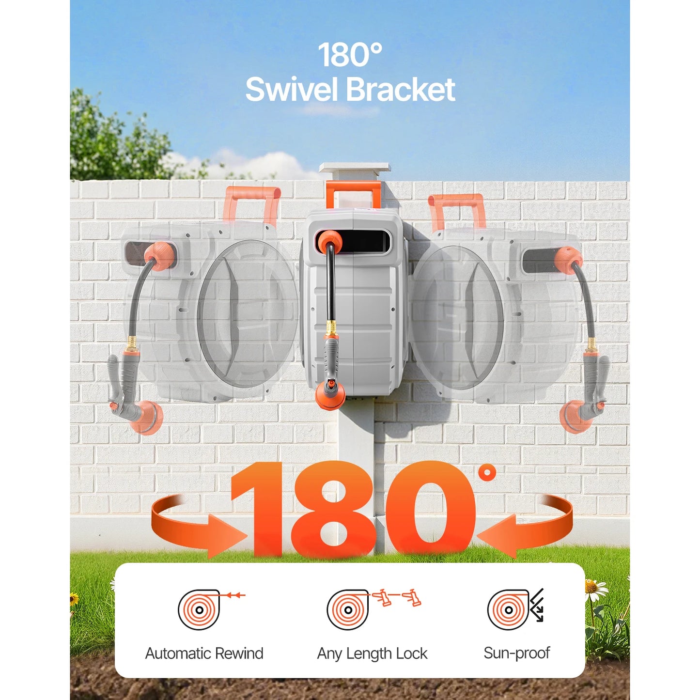 SucceBuy Retractable Garden Hose Reel Wall Mounted With 9-Pattern Nozzle
