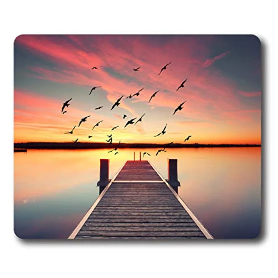 Sunset Wooden Pier Mouse Pad with Non Slip Rubber Base