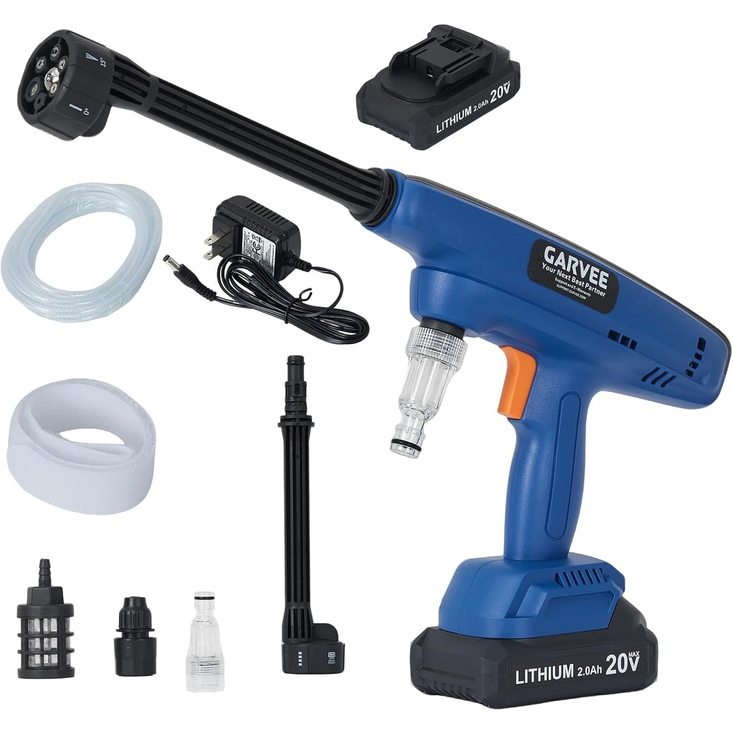 HiMISS Cordless Portable Pressure Washer 2 Batteries 6-In-1 Nozzle