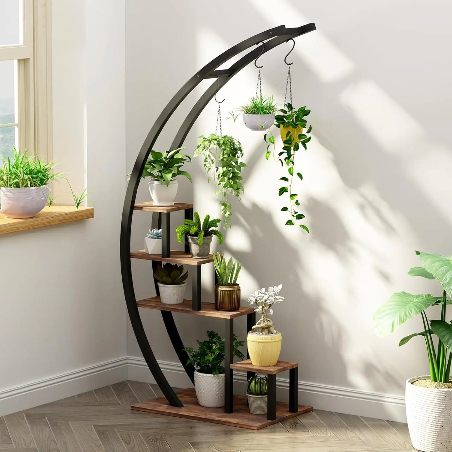 TWISTER.CK 5-Tier Half Moon Metal Plant Stand Indoor Garden Shelf