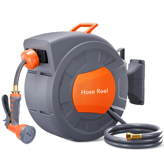 HiMISS Wall Mount Retractable Garden Hose Reel With Auto Rewind