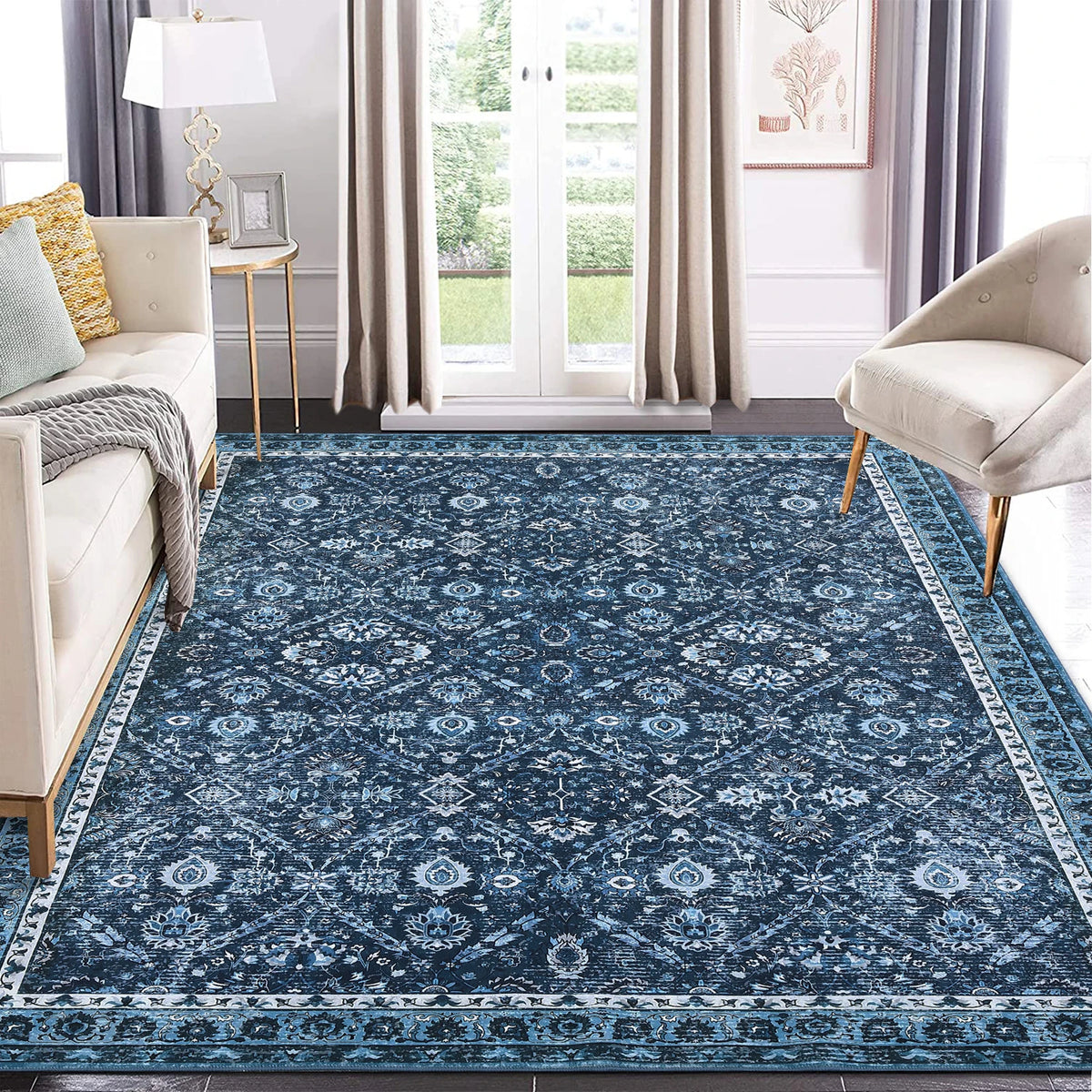 Machine Washable Moroccan Geometric Area Rug For Living Spaces