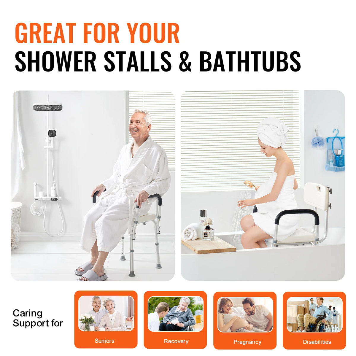 SucceBuy Adjustable Height Shower Chair With Non Slip Bathtub Bench