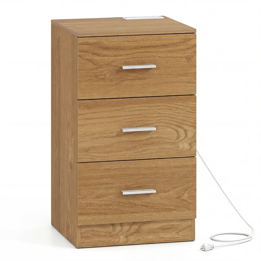 HOMASIS Nightstand with Charging Station and Three Drawers