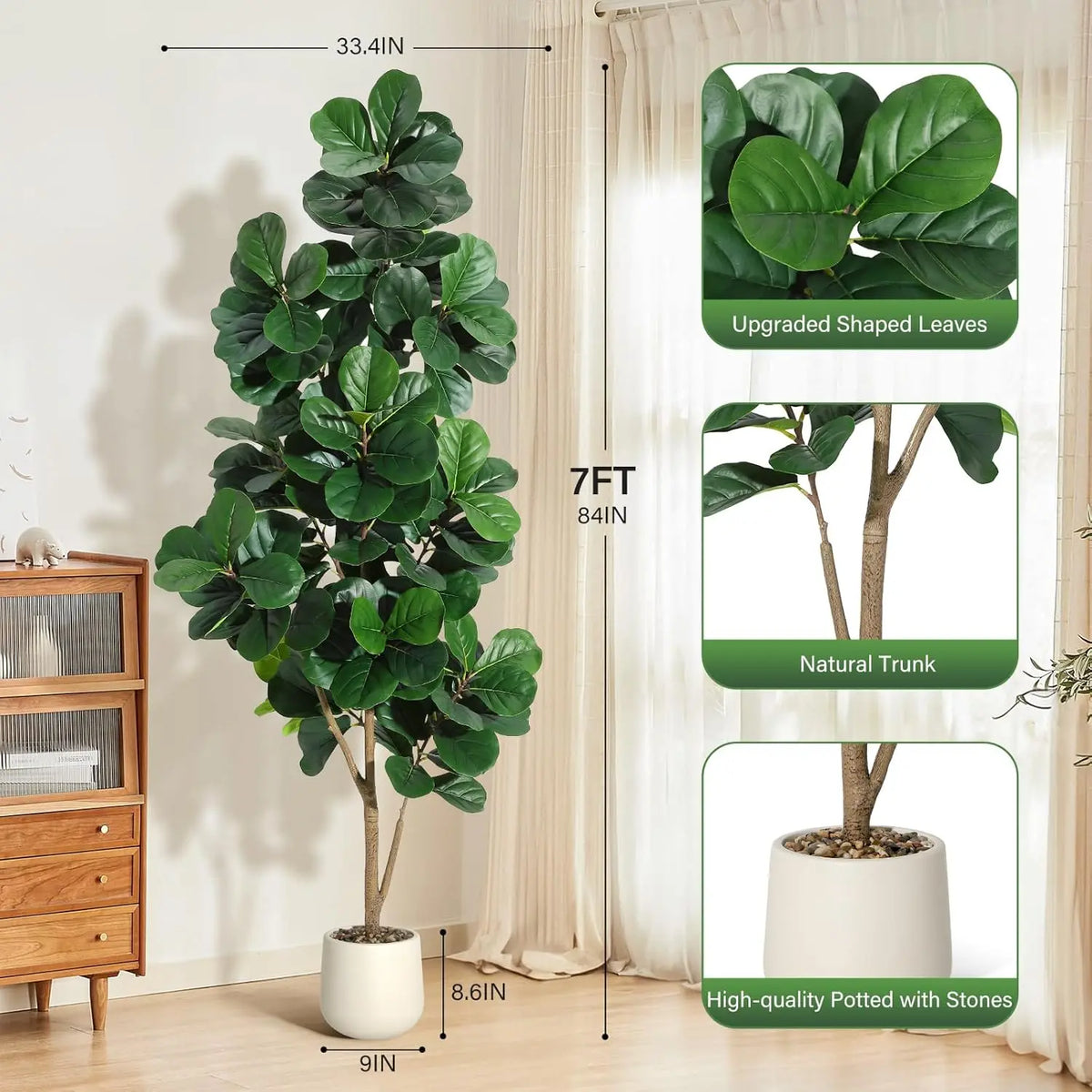 HiMISS Artificial Fiddle Leaf Fig Floor Tree For Home Decor