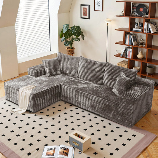Modern Minimalist L Shaped Corduroy Sectional Sofa With Chaise