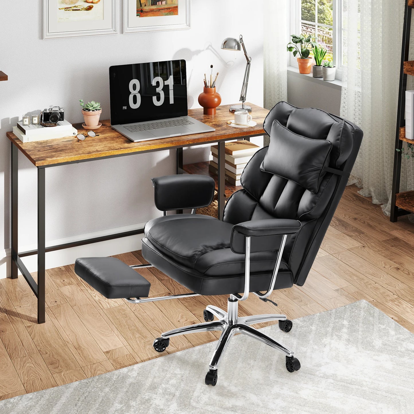 JHK PU Leather Ergonomic Office Chair With Footrest Lumbar Support