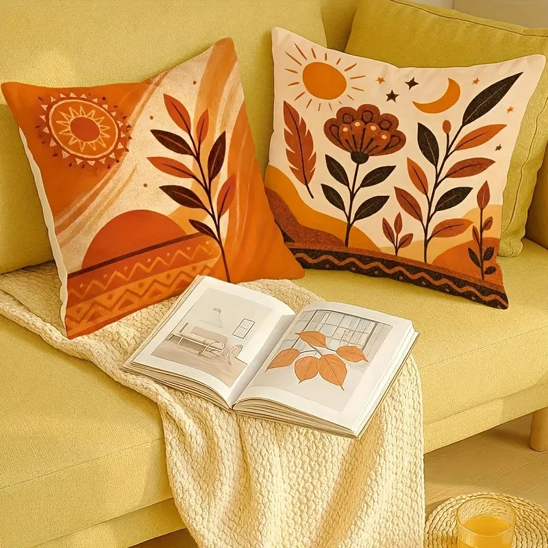 Bohemian Autumn Leaf Sunset Throw Pillow Covers for Home Decor