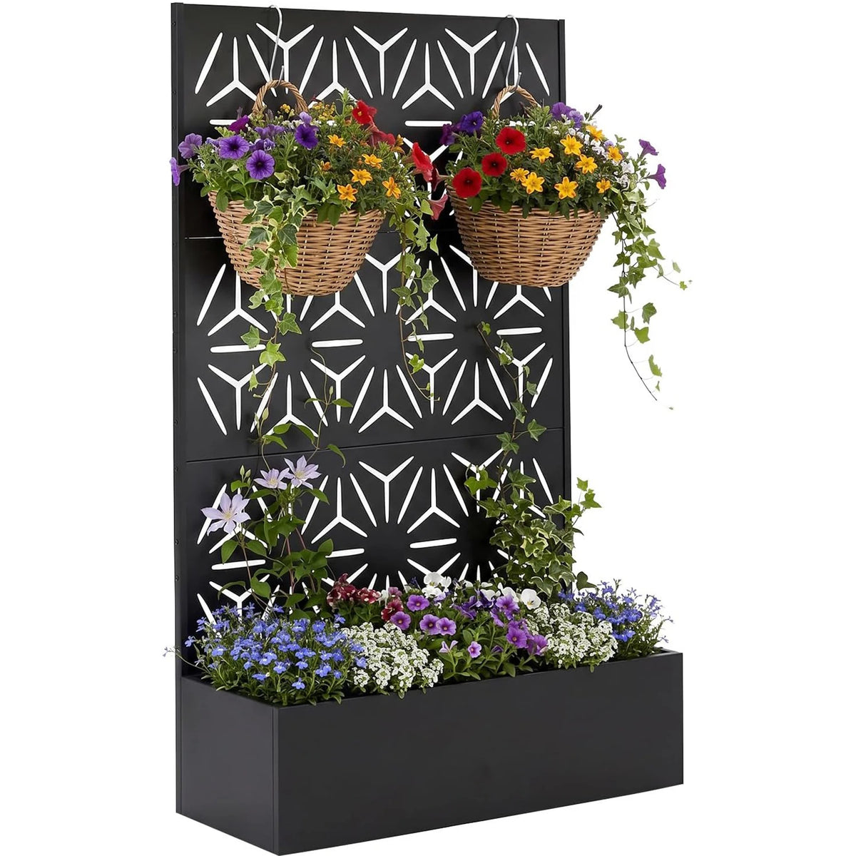 HiMISS Metal Raised Planter Box With Trellis And Privacy Screen
