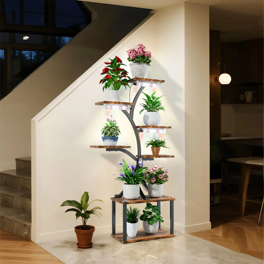 7 Tier Tree Shaped Plant Stand Metal Flower Pot Display