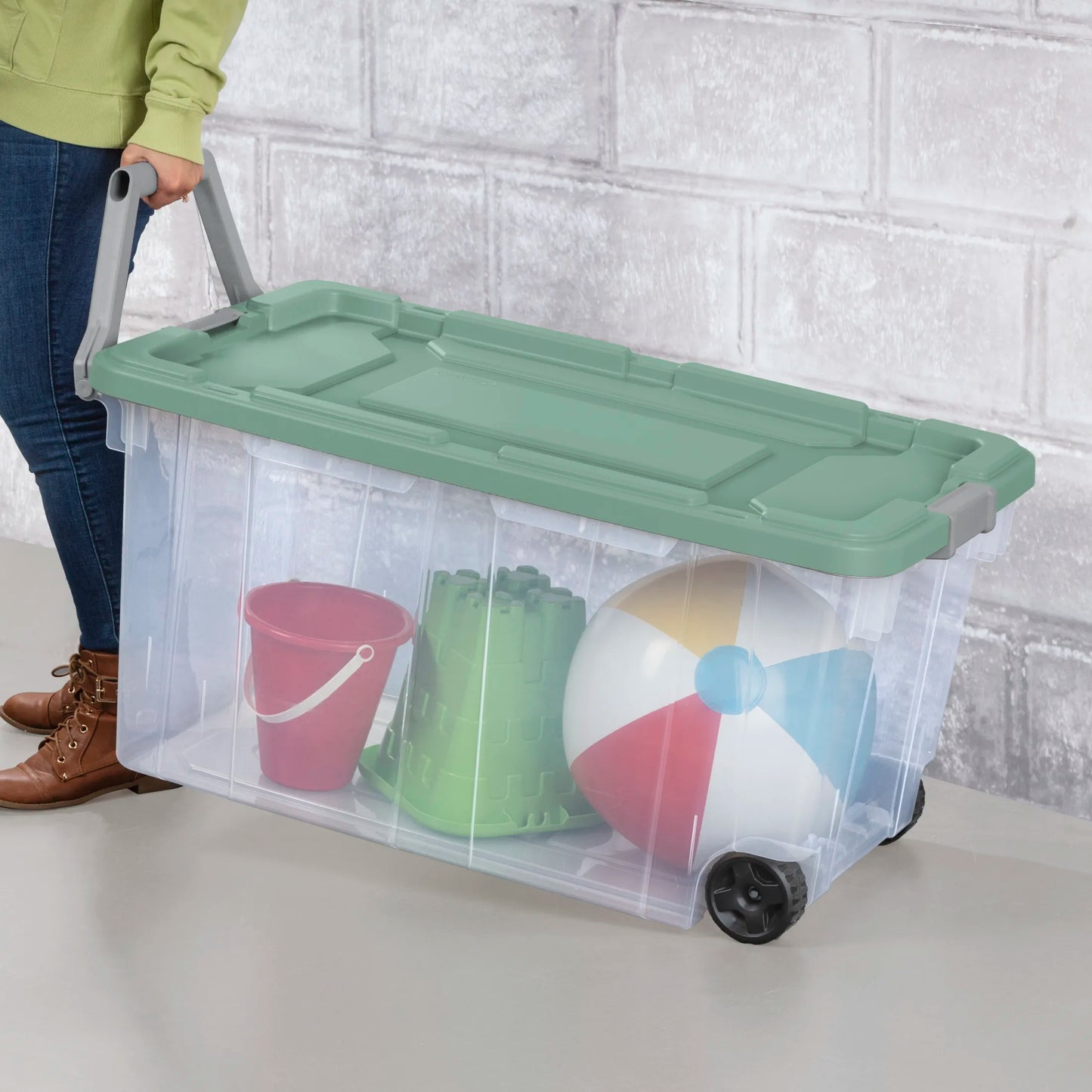 Rugged Wheeled Storage Bin With Latching Lid And Pull Handle