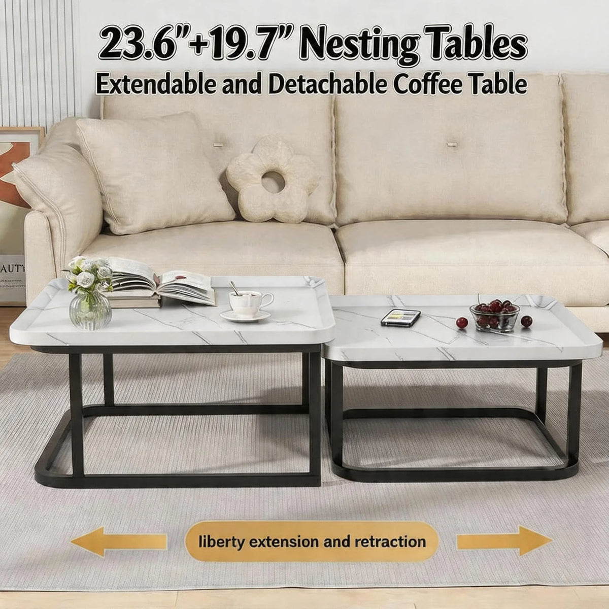 Himiss Fluted Square Nesting Coffee Side Table Set Of Two