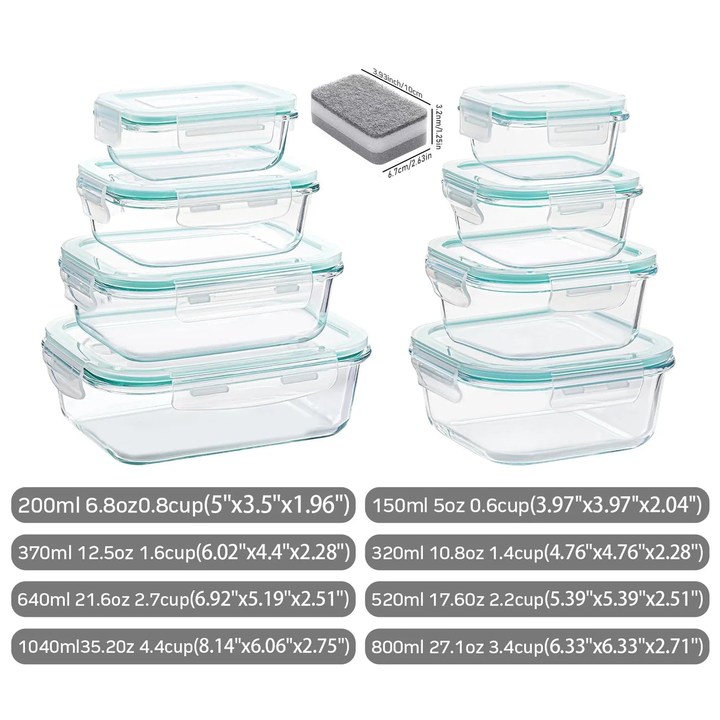 8-Pack Airtight Borosilicate Glass Food Storage Containers Leakproof Stackable