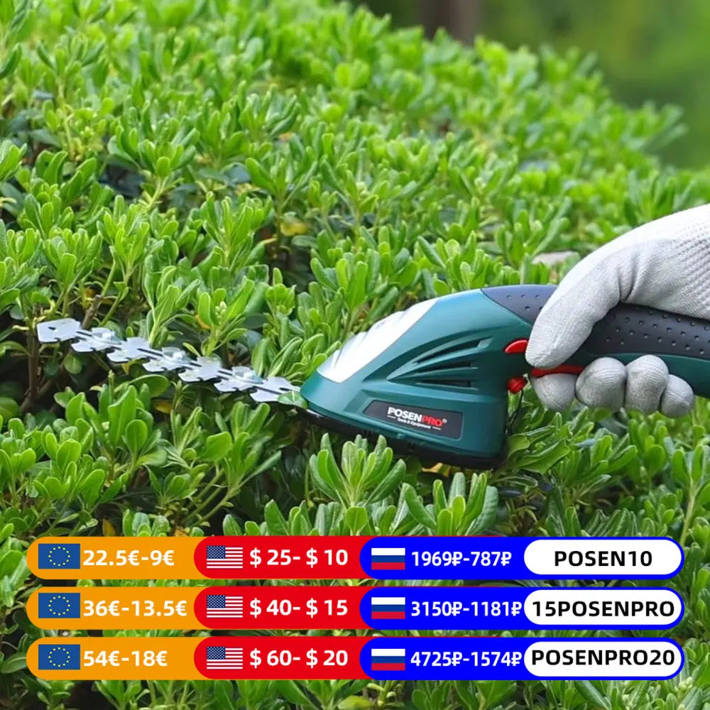 PosenPro Cordless 7.2V Pruning Shears And Hedge Trimmer Tool