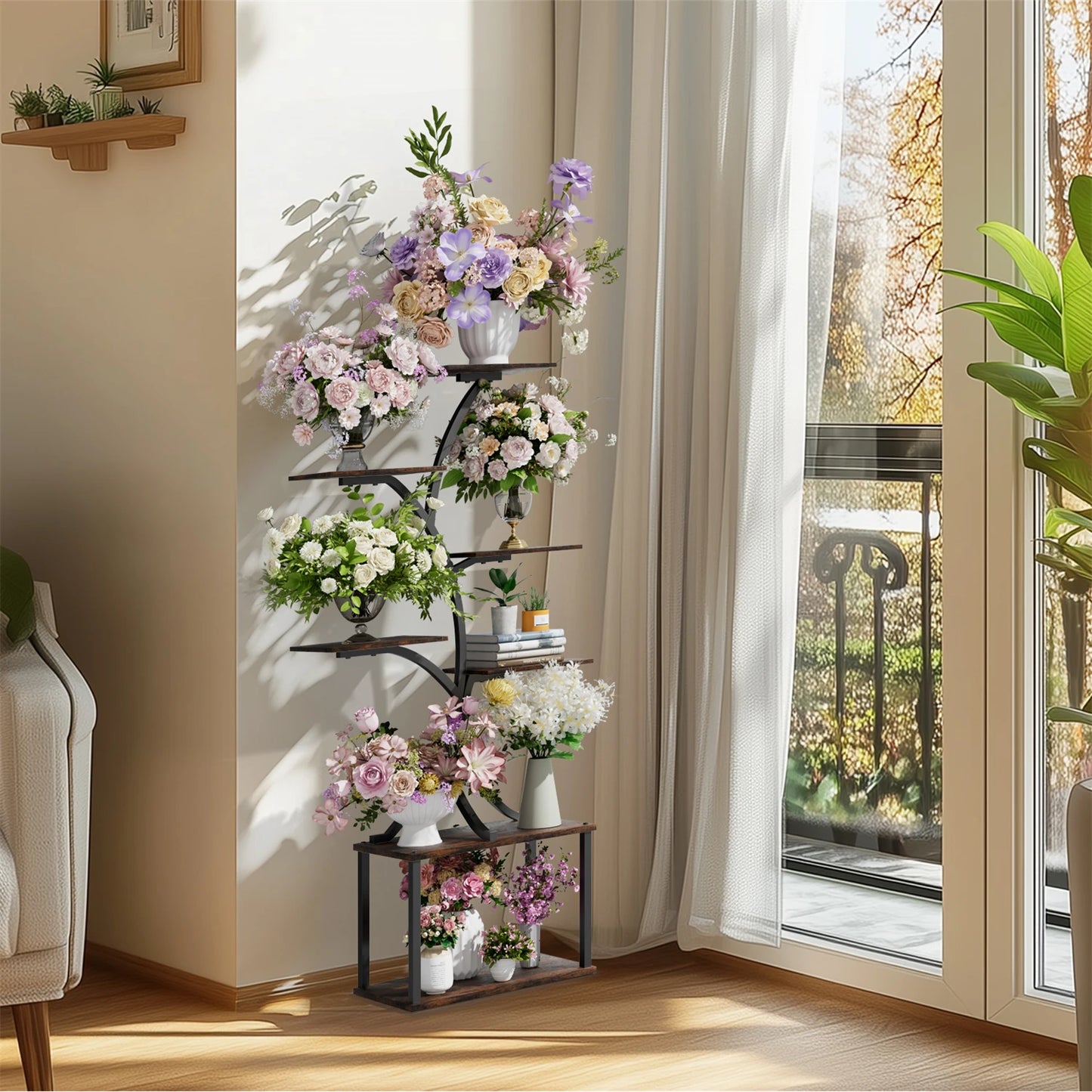 7 Tier Tree Shaped Plant Stand Metal Flower Pot Display
