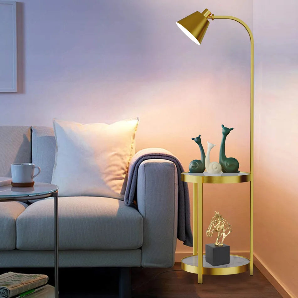 Vrygle Modern 2-Tier Floor Lamp With Storage Table Reading Light