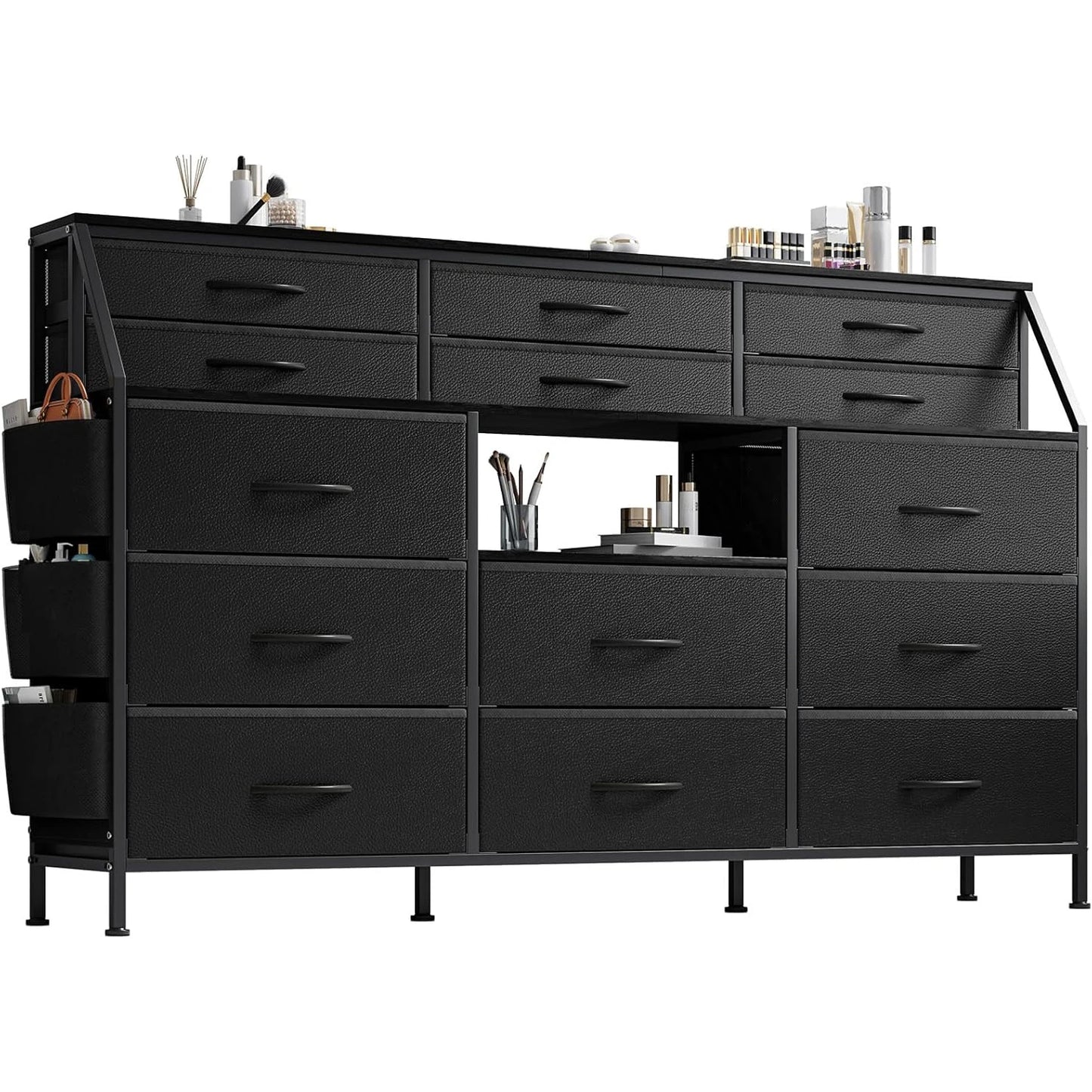 TWISTER.CK 14 Drawer Dresser With Fabric Chest And Wood Top