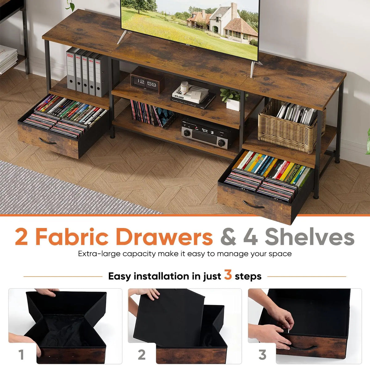 JHK Wooden TV Stand With Adjustable Shelf And Media Console