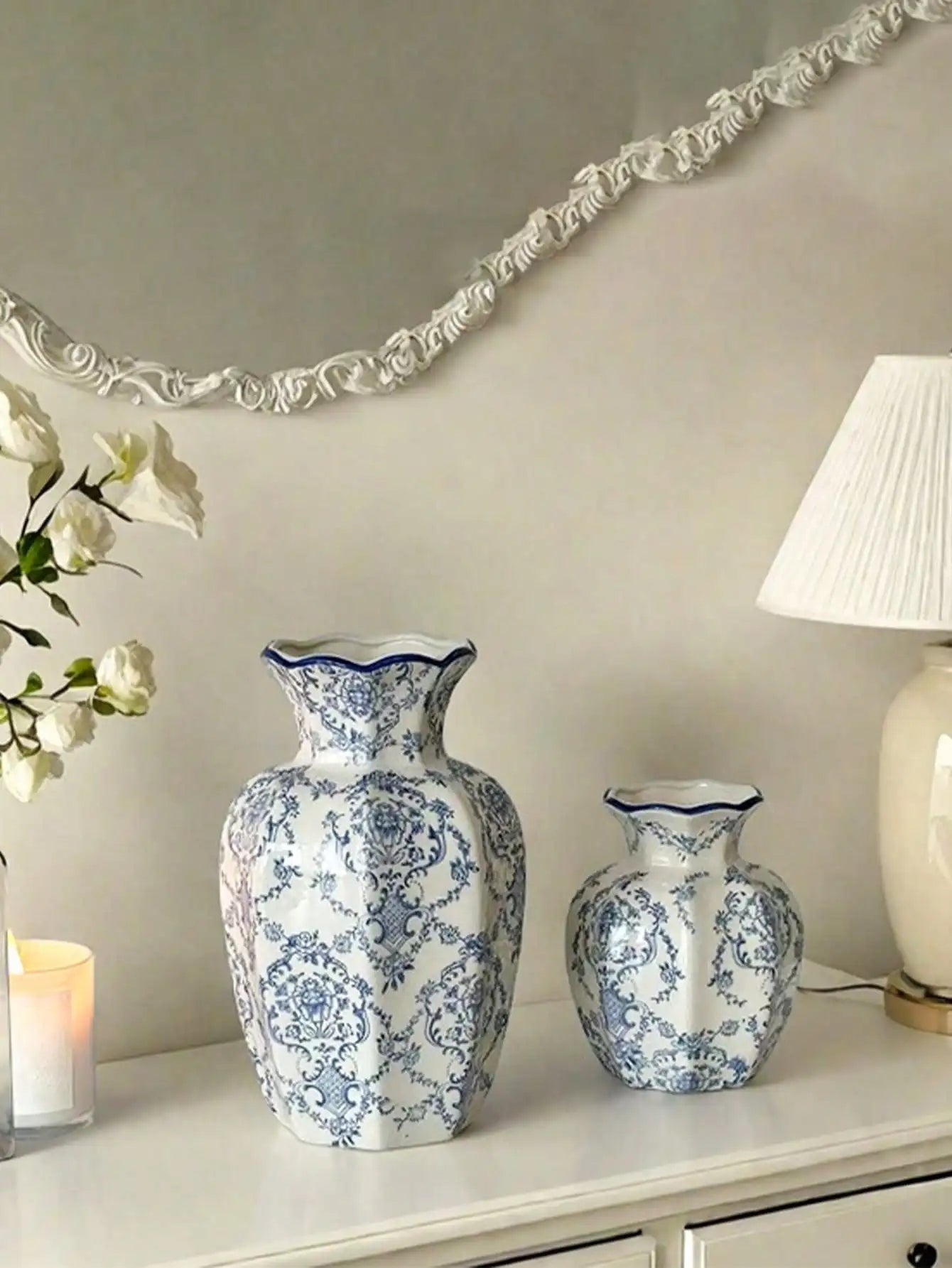 Porcelain Flower Vase, Chinese Retro Style Decor For Living Room