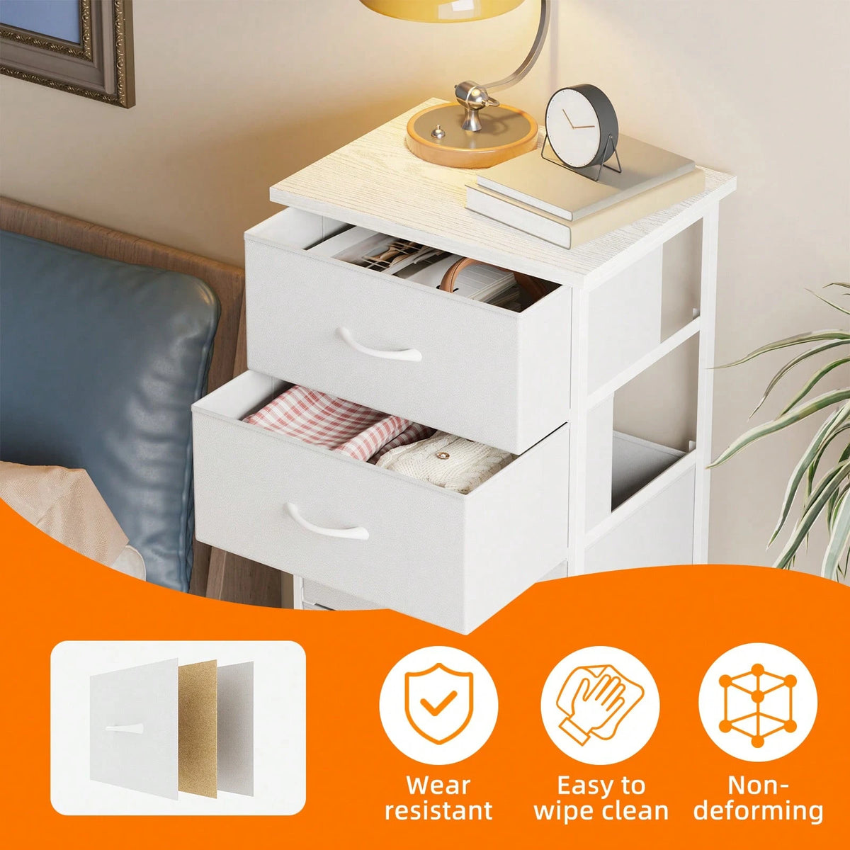 Metal Frame Five Drawer Storage Tower Dresser For Home