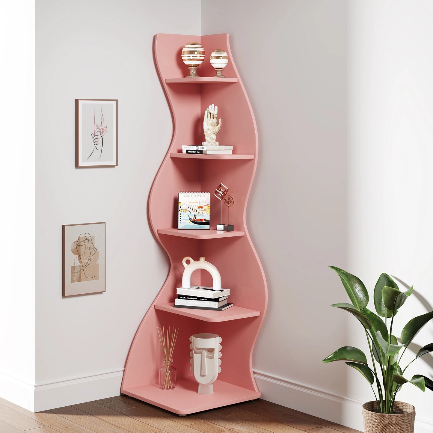 Tribesigns 5 Tier Corner Shelf Modern Wall Bookcase Storage Rack