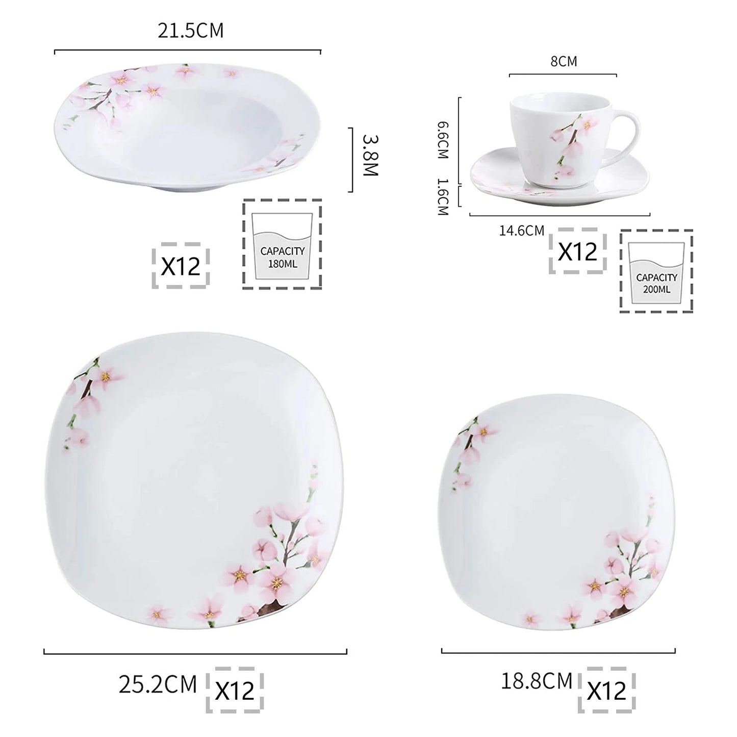 Veweet Annie Porcelain Dinnerware Set With Plates Cups Saucers