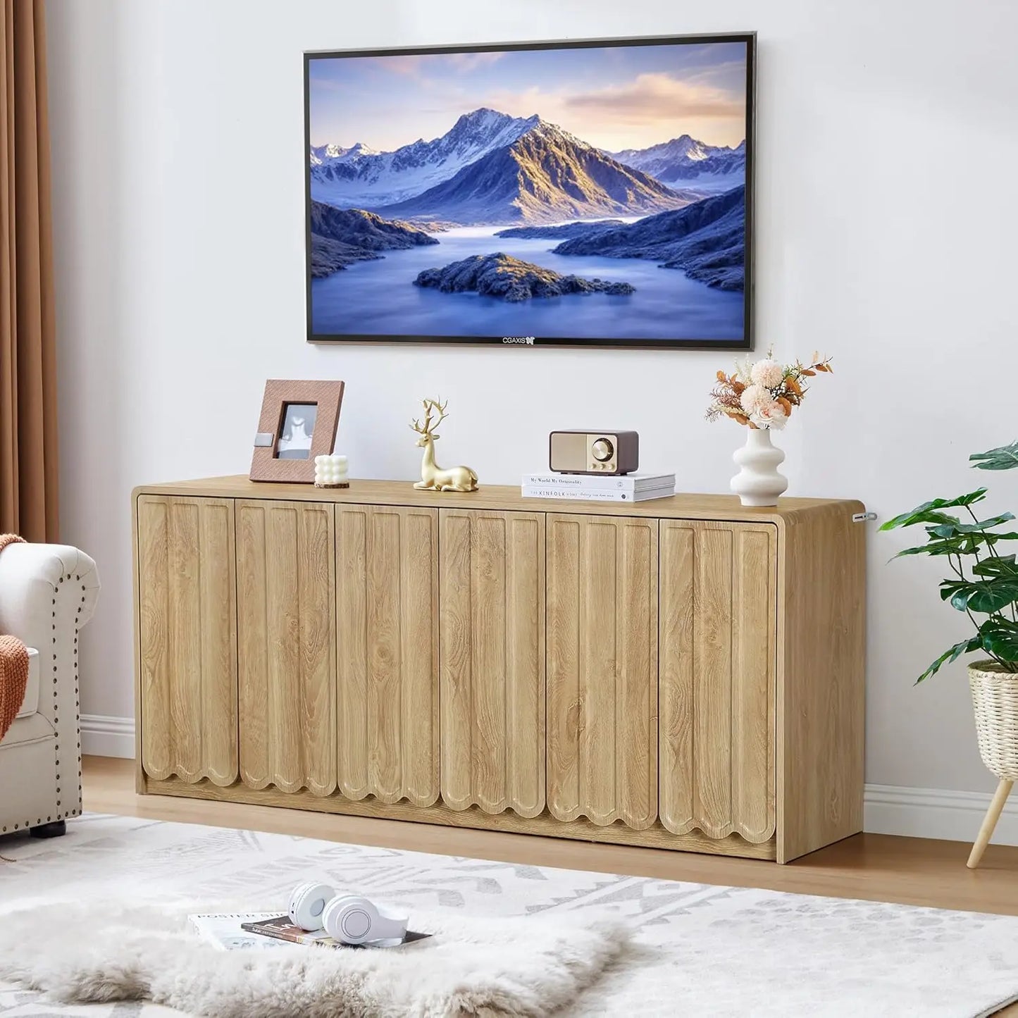 Sideboard Buffet Cabinet With Storage Modern Wooden Credenza Tv Stand