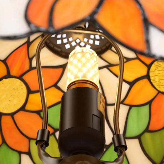 Vintage Stained Glass Sunflower Table Lamp For Bedroom