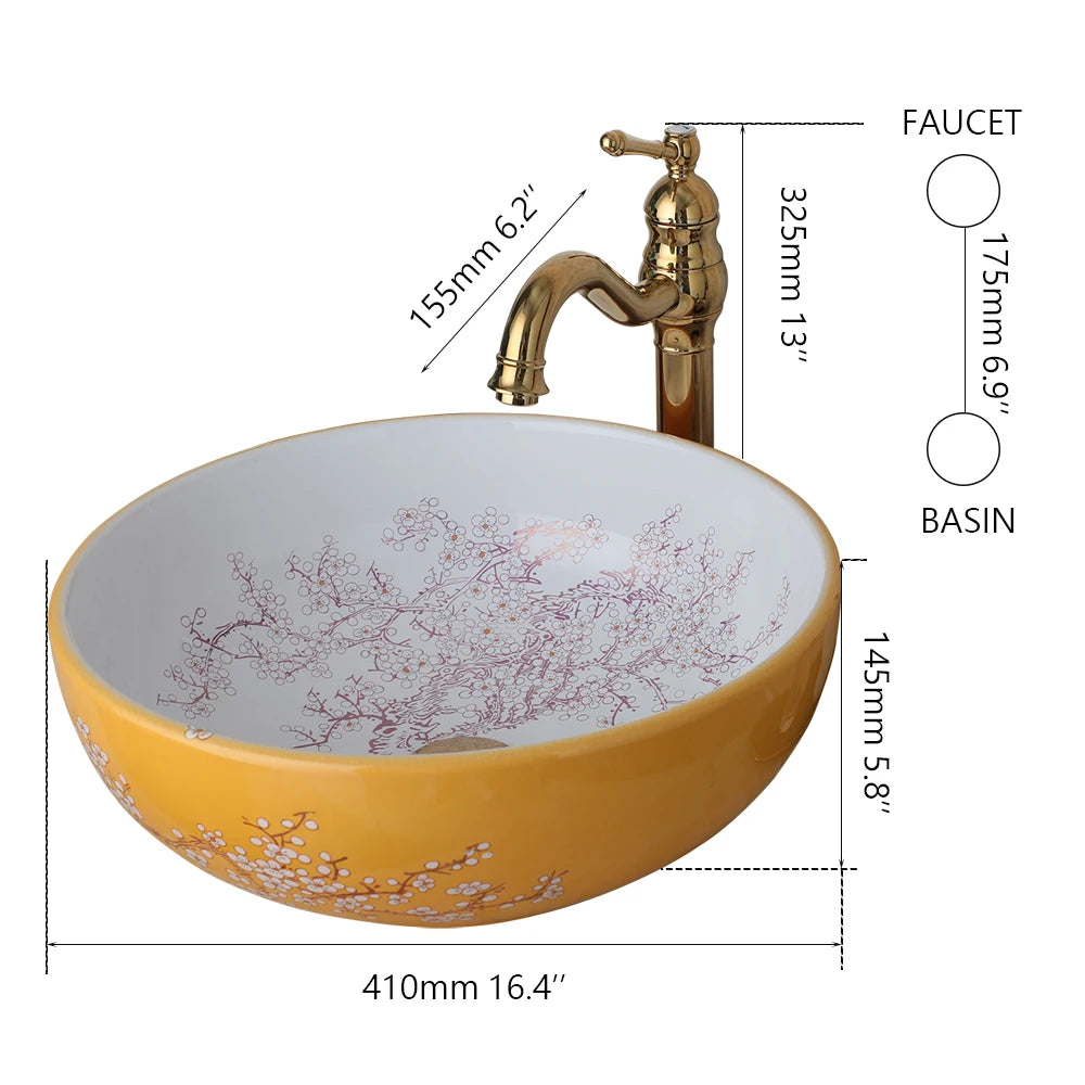 Yanksmart Ceramic Bowl Bathroom Basin Set With Antique Faucet