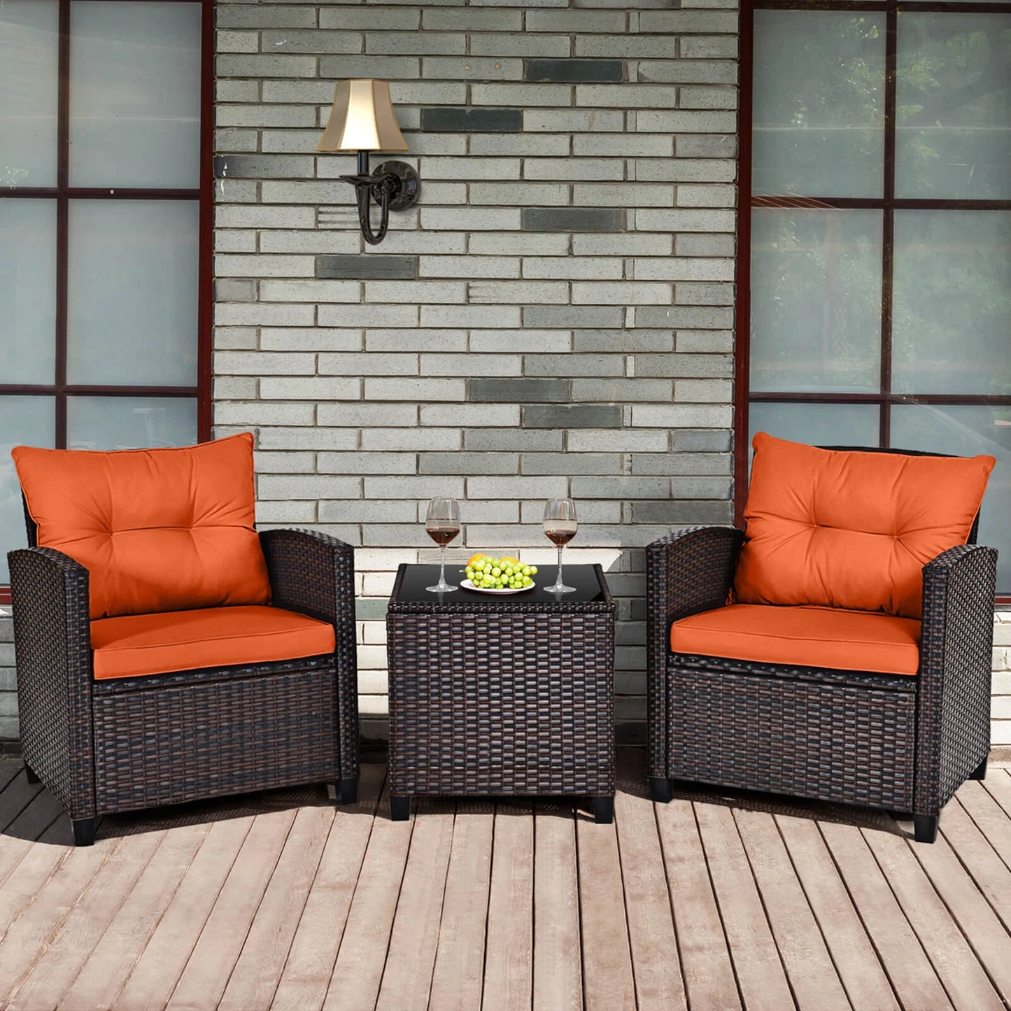 HOMASIS 3-Piece Patio Rattan Furniture Set With Cushioned Conversation Sofa