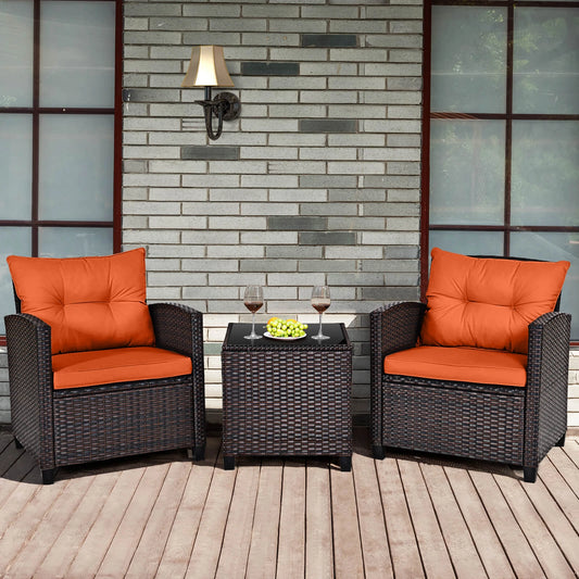 HOMASIS 3-Piece Patio Rattan Furniture Set With Cushioned Conversation Sofa