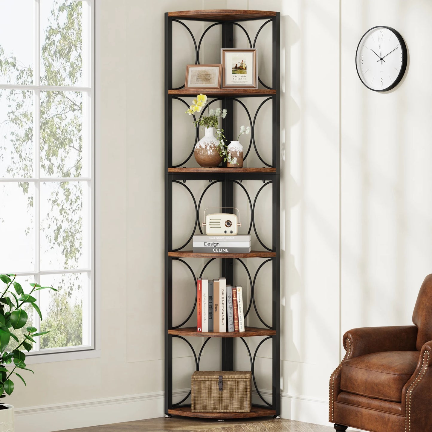 Tribesigns 6 Tier Tall Corner Shelf Rustic Standing Storage